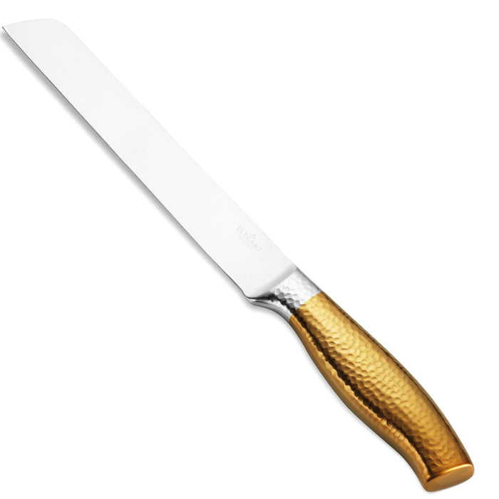 Swivel Hammered Knife Stainless Steel Gold Non Serrated 13" — Challah Knife