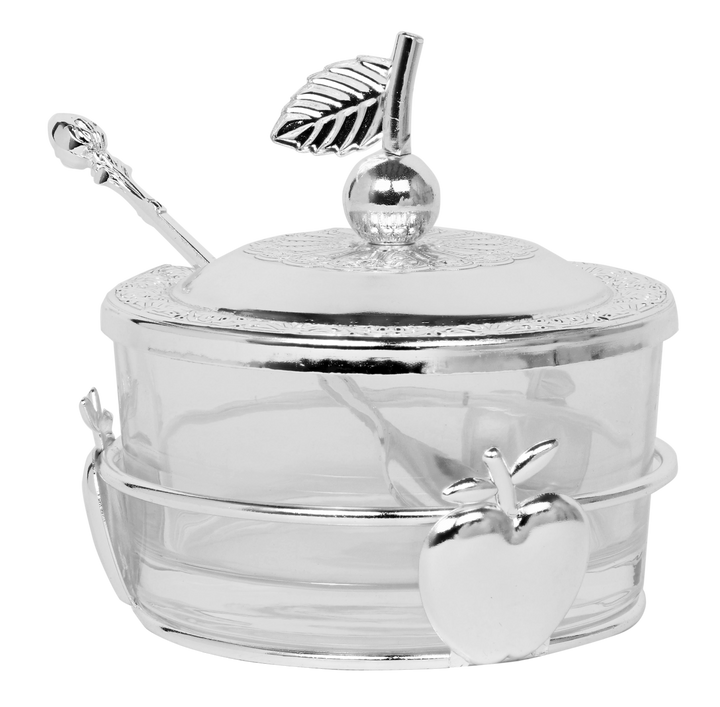 Honey Dish with Apple Shapes Silver (A&M Judaica)