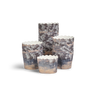 Stacks of scalloped muffin cups in a brushed charcoal, grey and copper-gold line pattern