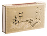 Gold match box cover embossed with candlesticks, Kiddush cup, decanter and covered challah