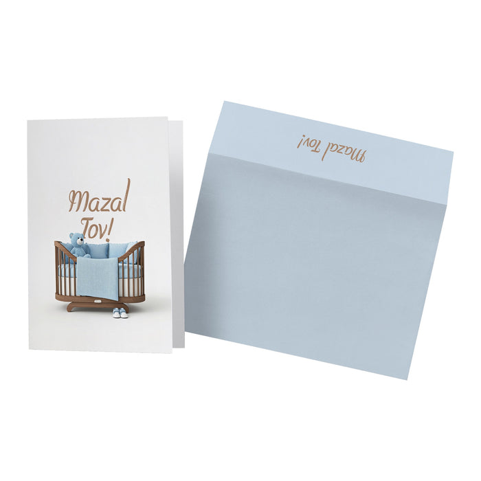 Mazal Tov Blue Baby Card (English) — Greeting Card