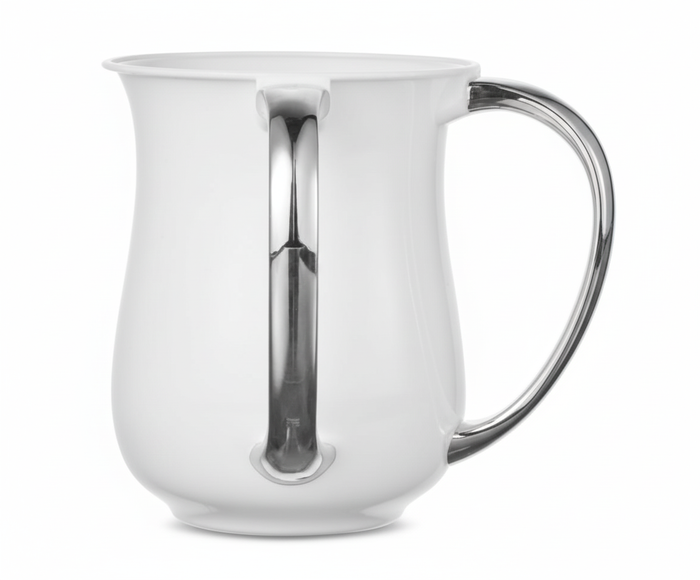 Acrylic Wash Cup Pearl with Silver Metallic Handles 5" — Netilas Yadayim Cup