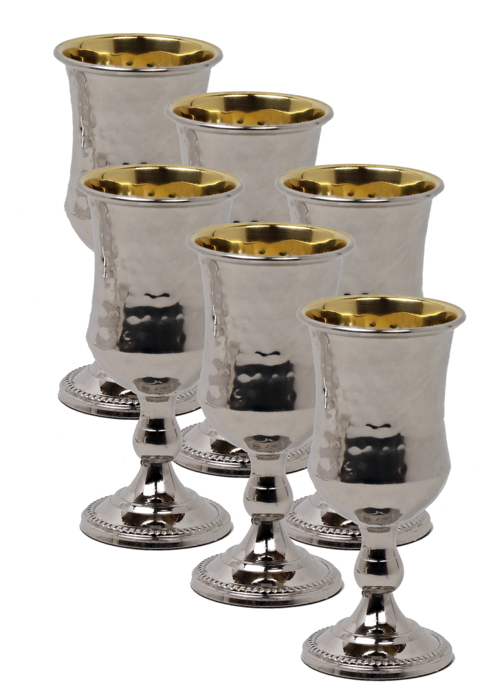 Set of 6 925 SC Silver Shot Glasses Gold Inside (65 ML 2.2 Oz) — Wine Decanter (A&M Judaica)