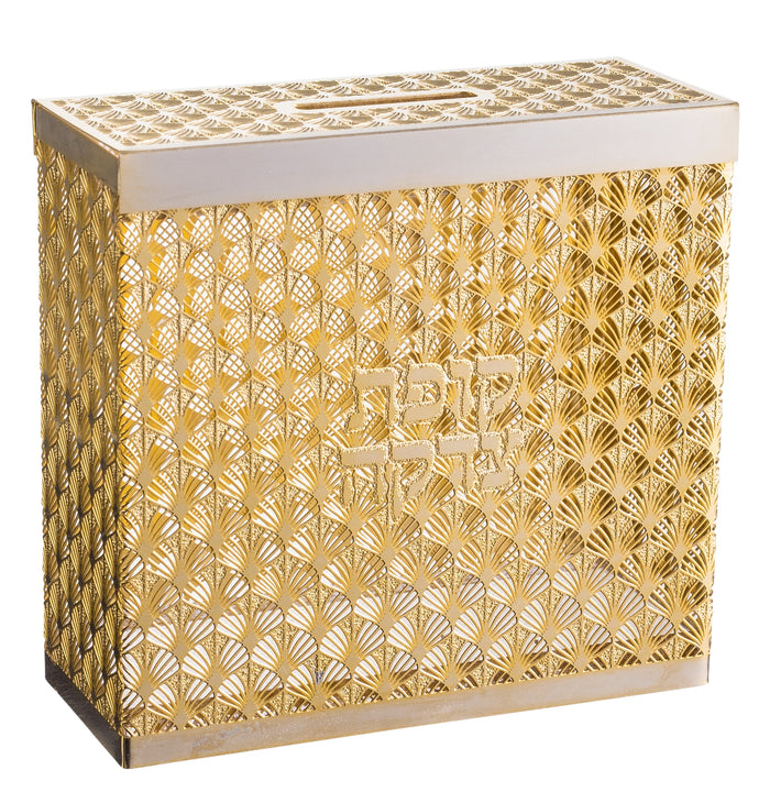 Tzedakah Box Gold 4x4x 1 5/8 "