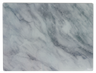 Rectangular glass cutting board printed with white and blue-gray marble veining, top view