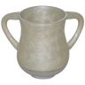 Ivory pearl aluminum washing cup with raised swirl pattern, two handles, silver base
