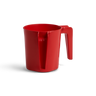Bright red two-handled plastic washing cup, side view