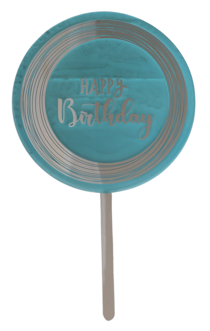 Blue & Silver Happy Birthday Cake Topper — Party Decoration (A&M Judaica)