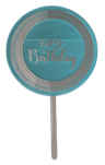 Blue & Silver Happy Birthday Cake Topper — Party Decoration