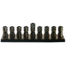 Strip Menorah Black with Gold Stripes Enamel Finish 2.5" H X 2" D X 9" L — Chanukah Menorah