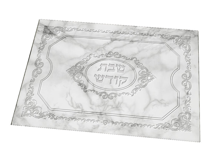Challah Board Tempered Glass Silver Marble Large 12 X 15.75 " (A&M Judaica)