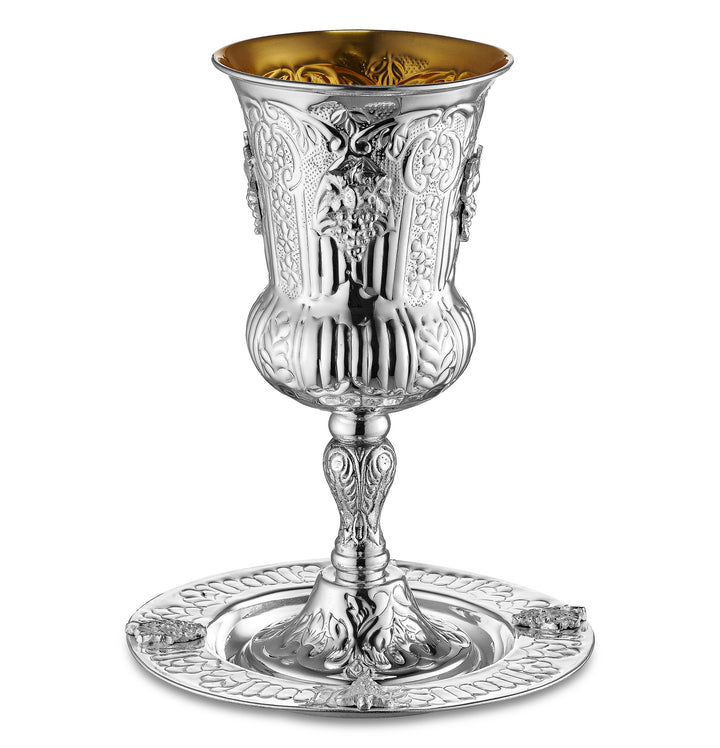 Silver Kos Eliyahu with Tray 925 SC Cup 9"Tray 7" — Serving Tray (A&M Judaica)