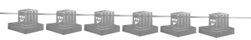 Silver banner of six tefillin-shaped cutouts strung on a cord