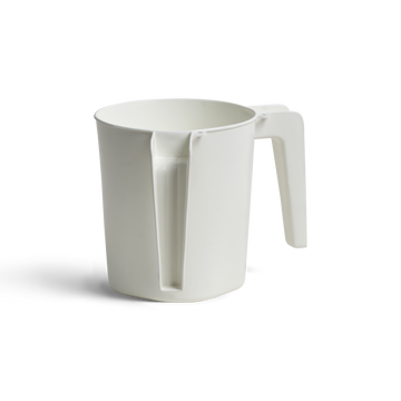 Pearl white two-handled plastic washing cup, side view