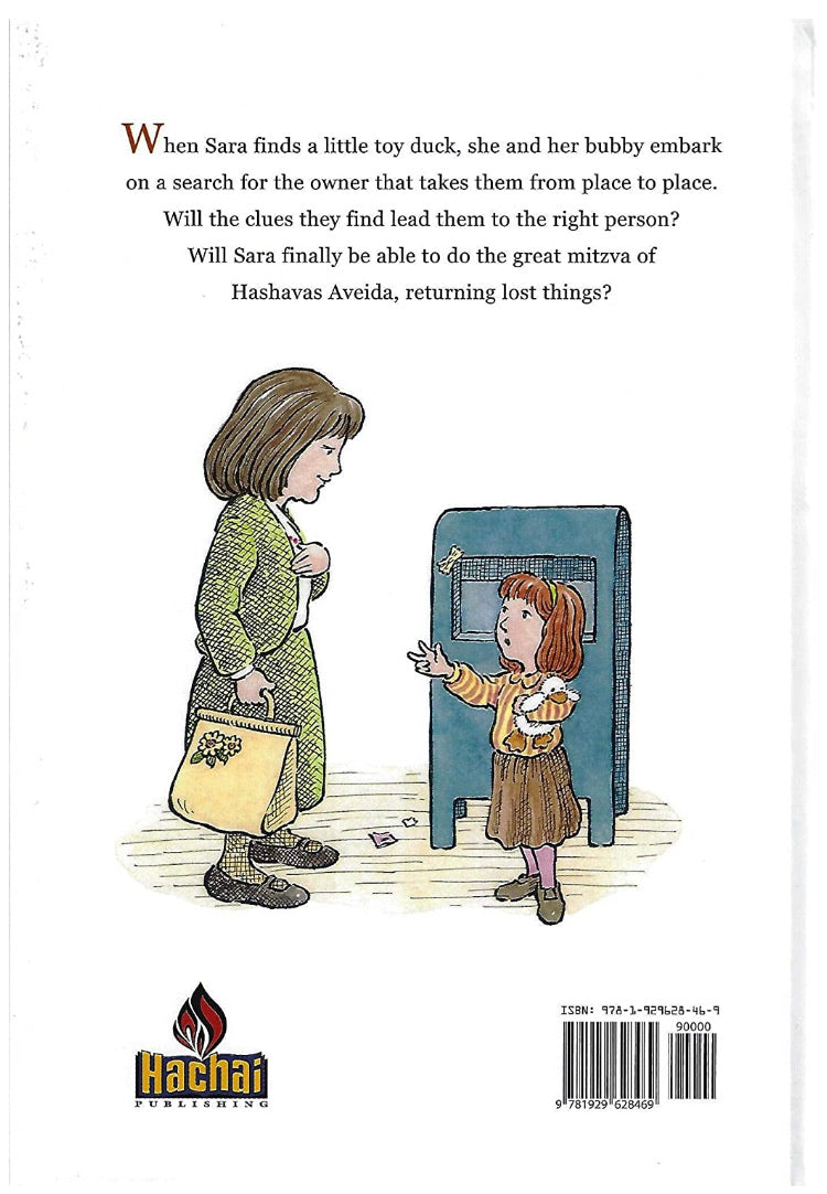 Sara Finds a Mitzva back cover — story blurb about returning lost things, with Michael Weber's illustration of Sara at a mailbox