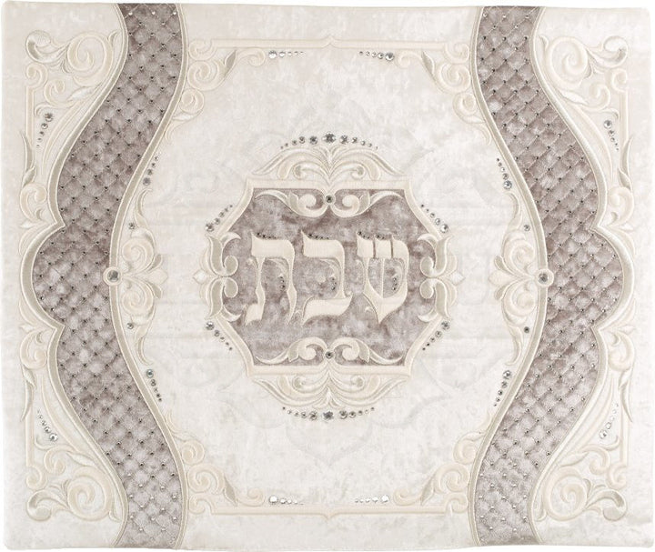 Scalloped Crushed Velvet Challah Cover in Ivory and Grey #610