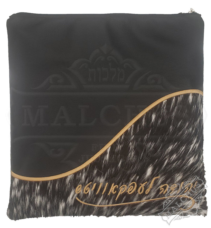 Black crocodile leather tallis bag with speckled fur trim | Judaica Square Lakewood