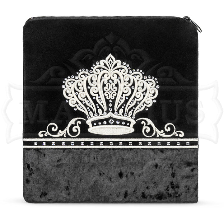 Smooth and crushed black velvet pieced tallis bag design 590 | Judaica Square Lakewood