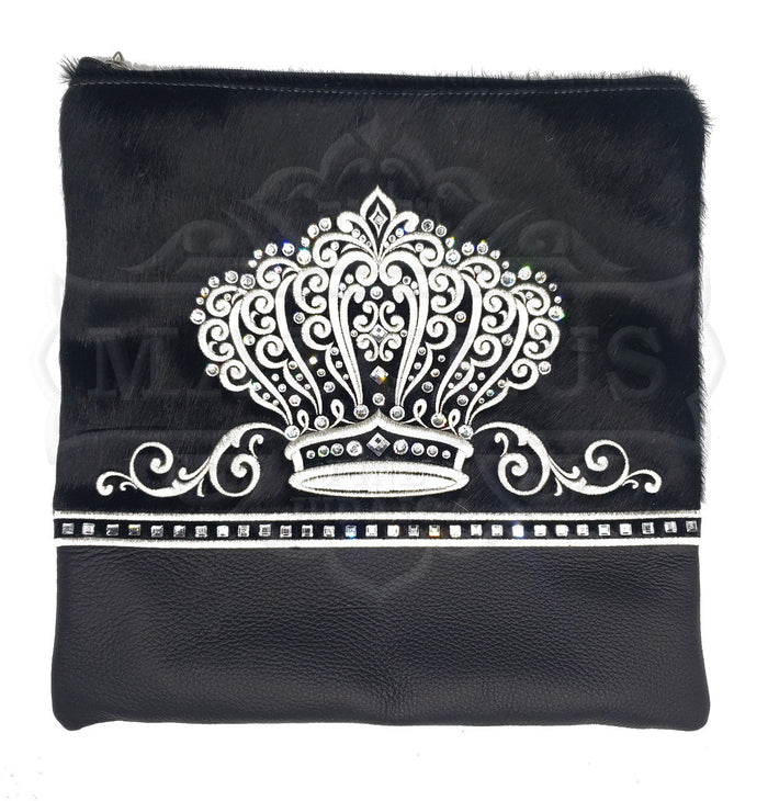 Speckled fur and black leather tallis and tefillin bag, design #4018 | Judaica Square Lakewood