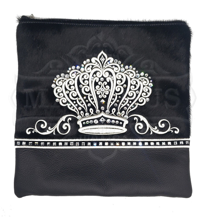 Speckled fur and black leather tallis and tefillin bag, design #4018 | Judaica Square Lakewood