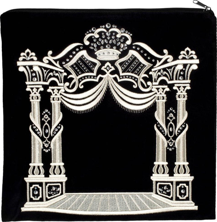 Crystal crown canopy embroidery on velvet tallis and tefillin bag | Judaica Square Lakewood