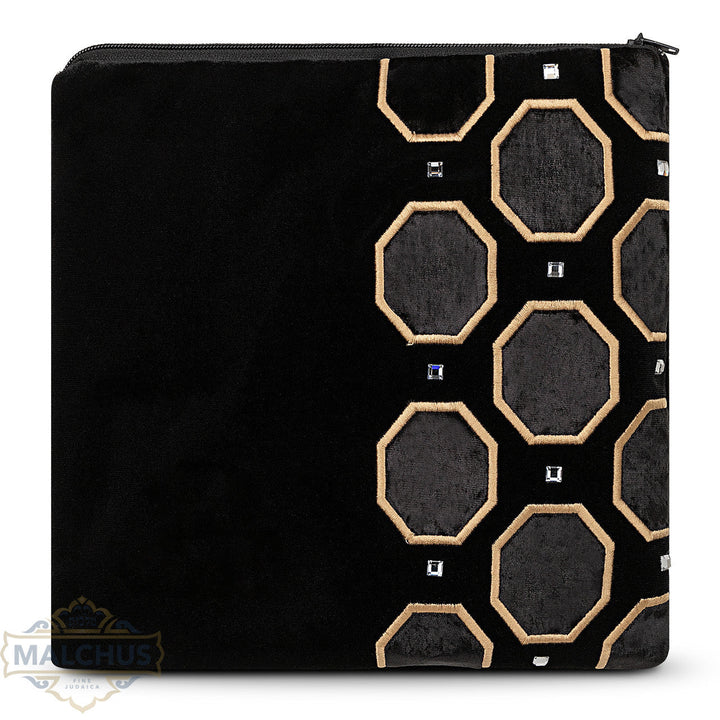Black velvet tallis and tefillin bag with gold embroidery, design #815 | Judaica Square Lakewood