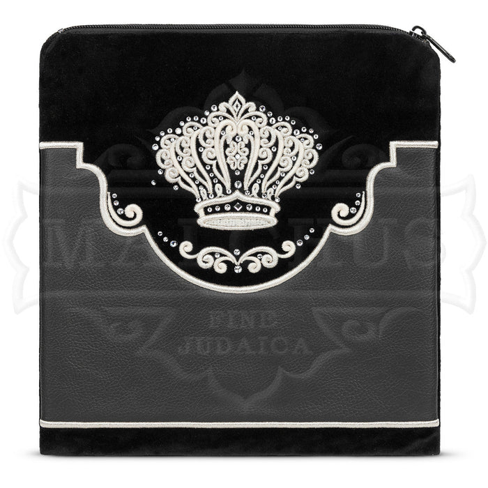Black velvet bag with faux leather trim design 545 tallis and tefillin | Judaica Square Lakewood
