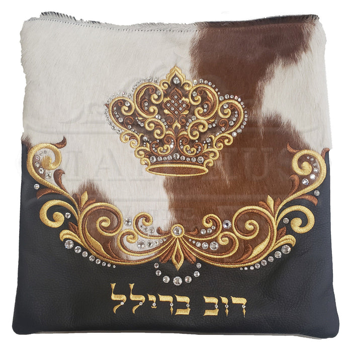 Leather, fur and velvet tallis and tefillin bag, design #4023 | Judaica Square Lakewood