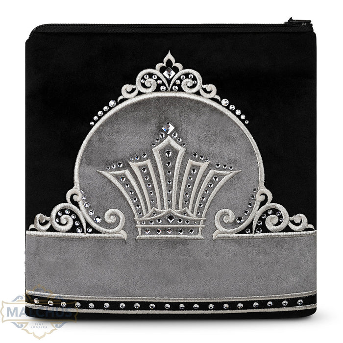 Black velvet tallis and tefillin bag with silver embroidery, design #855 | Judaica Square Lakewood