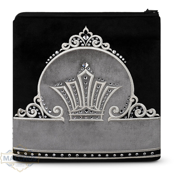Black Velvet Tallis & Tefillin Bag, Silver Embroidery, Design #855