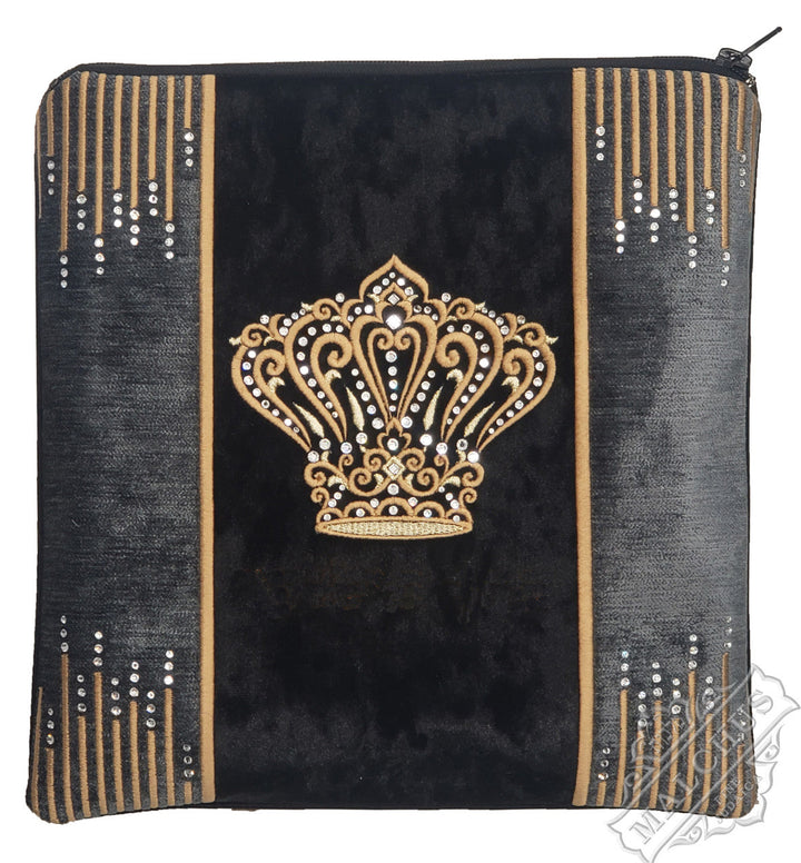 Black velvet tallis and tefillin bag, gold embroidery, design #935 | Judaica Square Lakewood