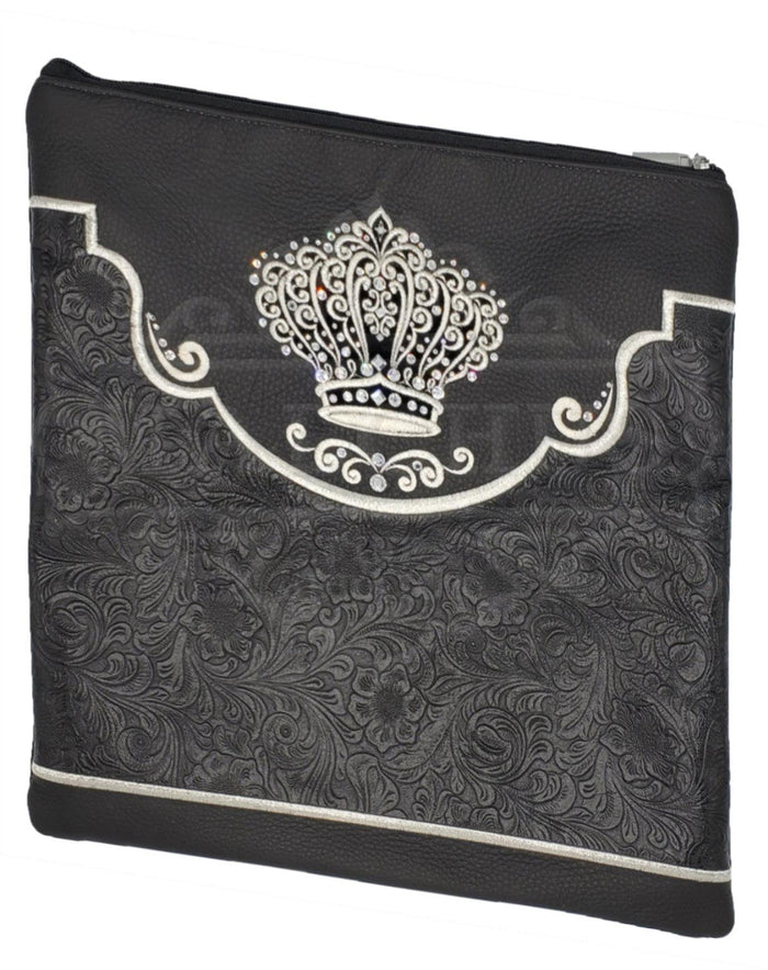 Floral leather tallis and tefillin bag with matching fur, design #4011 | Judaica Square Lakewood