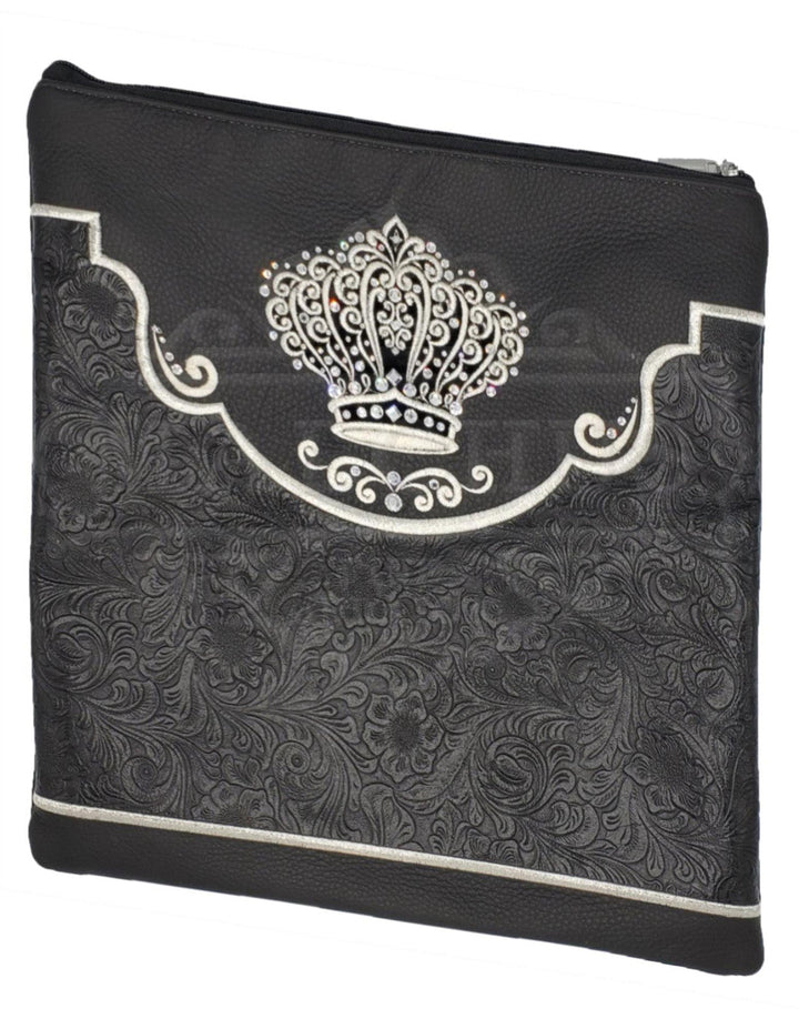 Floral leather tallis and tefillin bag with matching fur, design #4011 | Judaica Square Lakewood