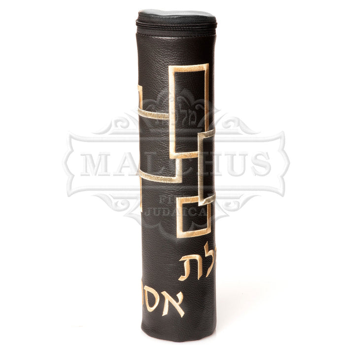 Square scroll black leather and gold megillah case #1240 | Judaica Square Lakewood