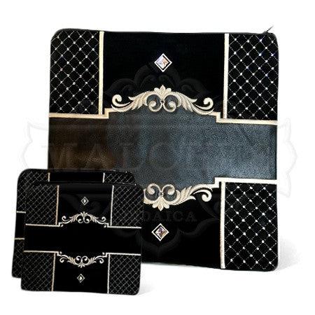 Four Corner Quilted Velvet With Leather Bag #480L - Image 2