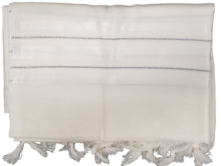 Traditional Wool Tallis with White and Silver Stripes, Sizes 18 to 70