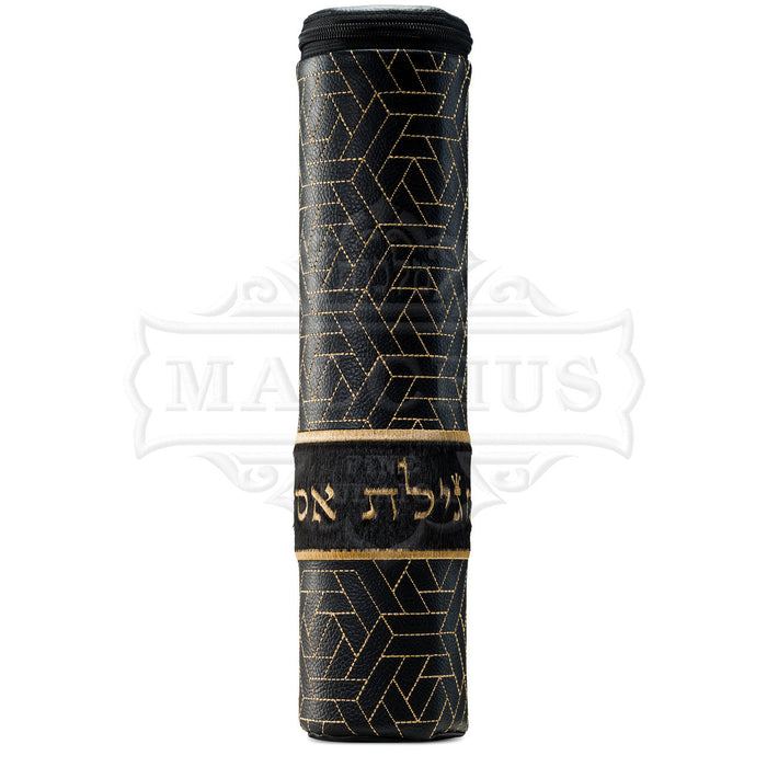 Modern scroll black leather and fur megillah case #1200 | Judaica Square Lakewood