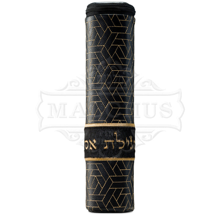 Modern scroll black leather and fur megillah case #1200 | Judaica Square Lakewood