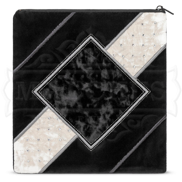 White velvet band on black velvet tallis bag design 631 | Judaica Square Lakewood