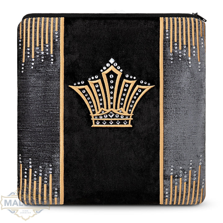 Black velvet tallis and tefillin bag, gold embroidery, design #930 | Judaica Square Lakewood