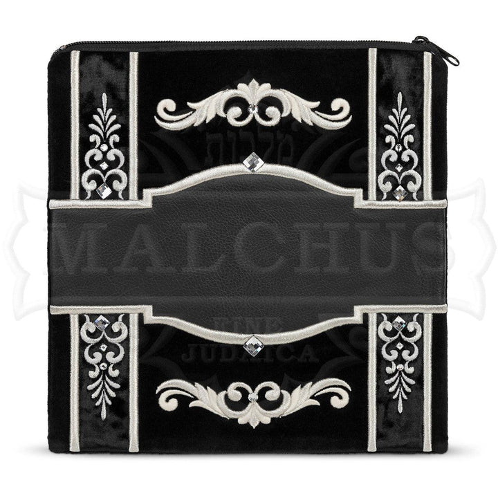 Leaf corner velvet bag with leather panelling #470L | Judaica Square Lakewood