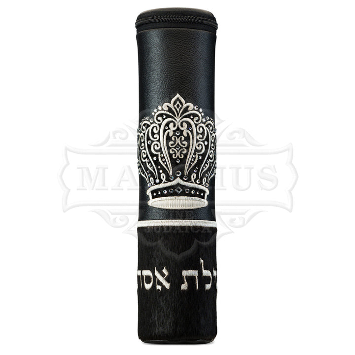 Crown scroll black faux leather and fur megillah case #1040 | Judaica Square Lakewood