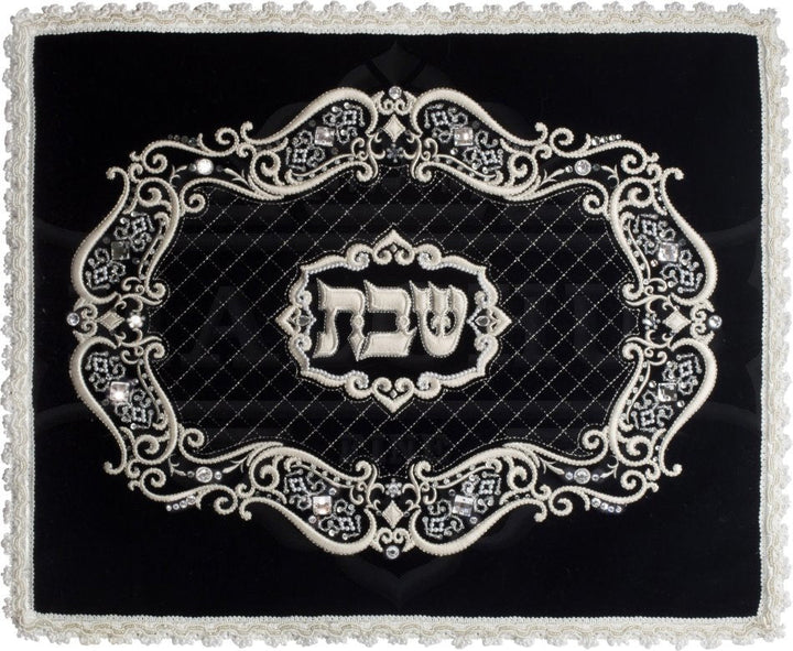 Swarovski Oval Velvet Challah Cover with Pearls and Quilting #182