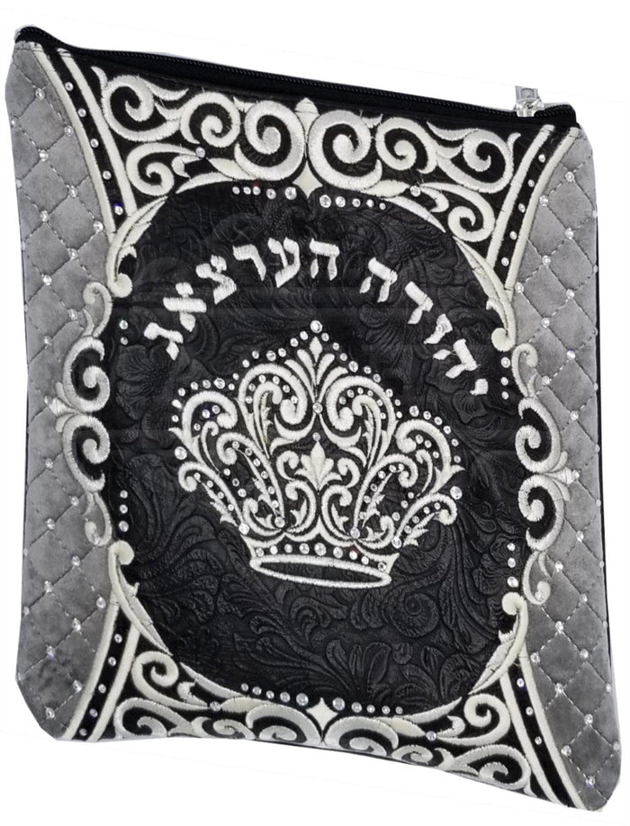 Flower-print leather and velvet tallis and tefillin bag, design #3017 | Judaica Square Lakewood