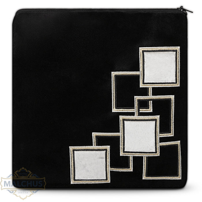 Black velvet tallis and tefillin bag with silver embroidery, design #960 | Judaica Square Lakewood