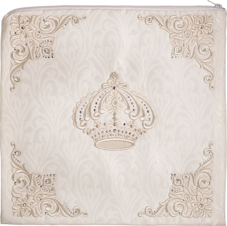 White Four Corner Design with Crown Velvet Talis Bag #182 - Tallis & Tefillin Bags