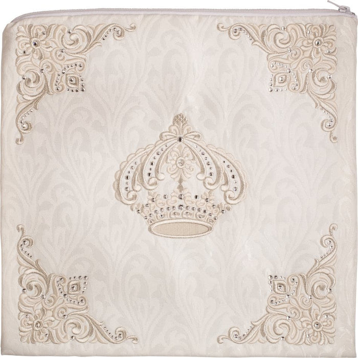 White Four Corner Design with Crown Velvet Talis Bag #182 - Tallis & Tefillin Bags