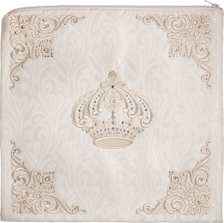 White velvet tallis bag with four corner crown design #182 | Judaica Square Lakewood