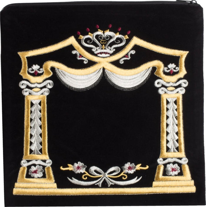 Velvet tefillin bag with Eitz Chayim tree and Torah scroll embroidery | Judaica Square Lakewood