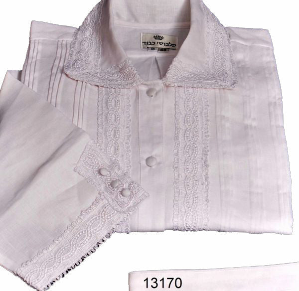 Pleated kittel with French lace design 13170 | Judaica Square Lakewood